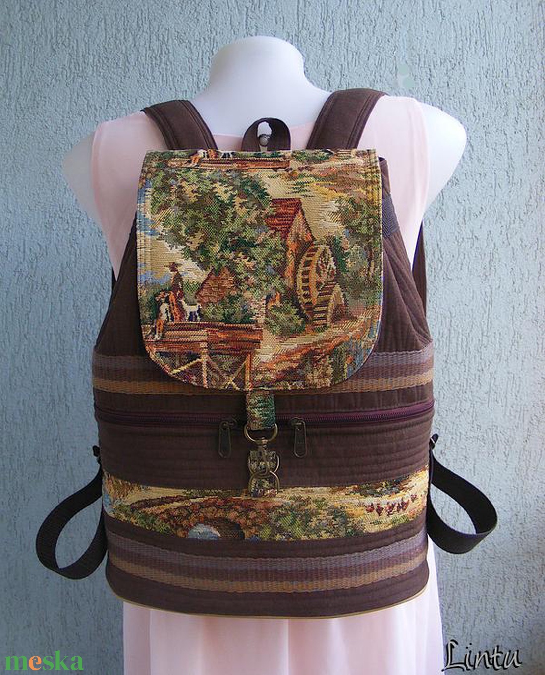 Provence textil hátizsák gobelin jellegű vászonból - táska & tok - hátizsák - hátizsák - Meska.hu