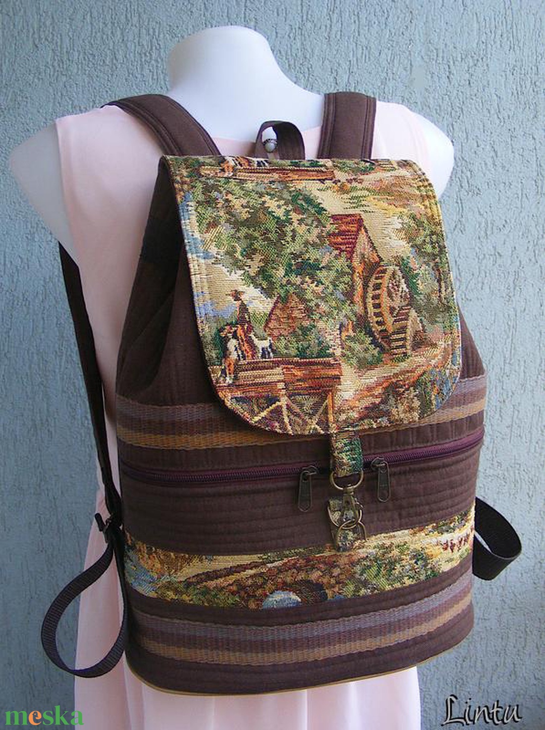 Provence textil hátizsák gobelin jellegű vászonból - táska & tok - hátizsák - hátizsák - Meska.hu