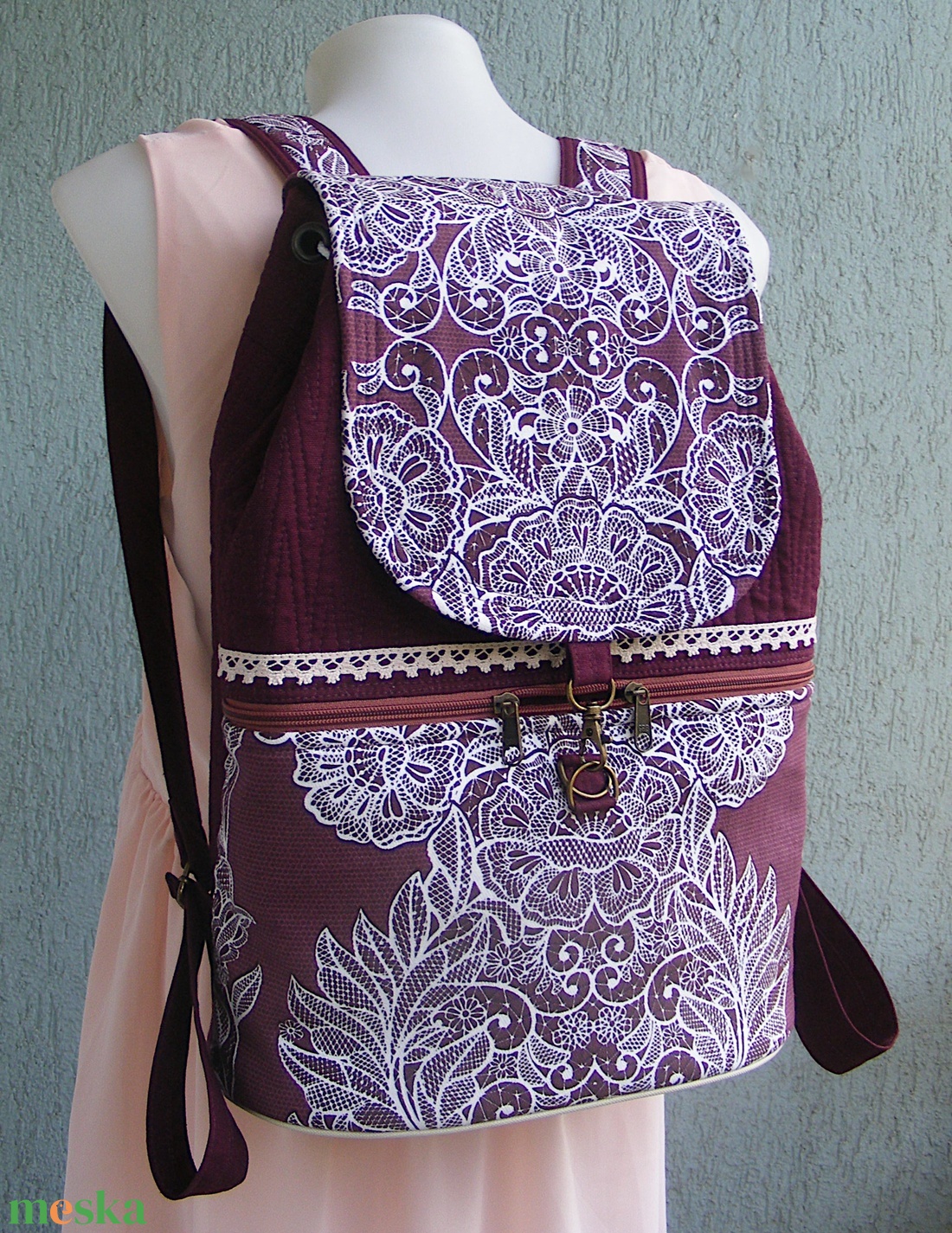 Csipke textil hátizsák  - táska & tok - hátizsák - hátizsák - Meska.hu