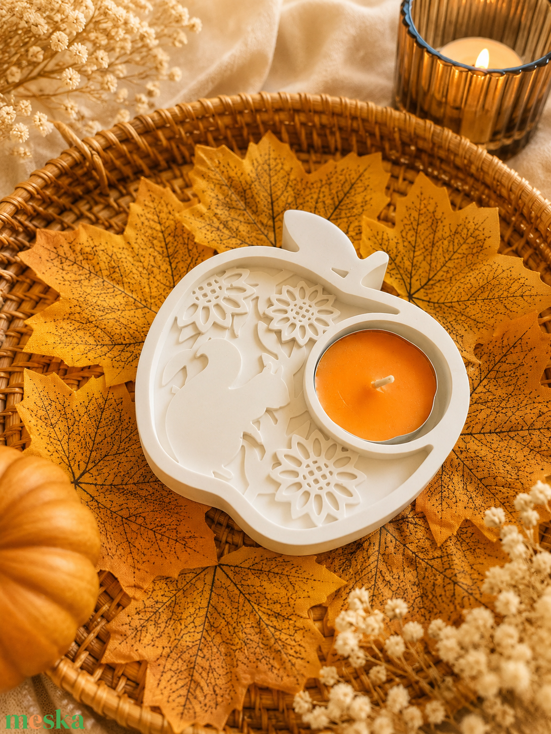 Mókusos őszi mécsestartó - otthon & életmód - gyertya, illat, aroma - mécses és mécsestartó - Meska.hu