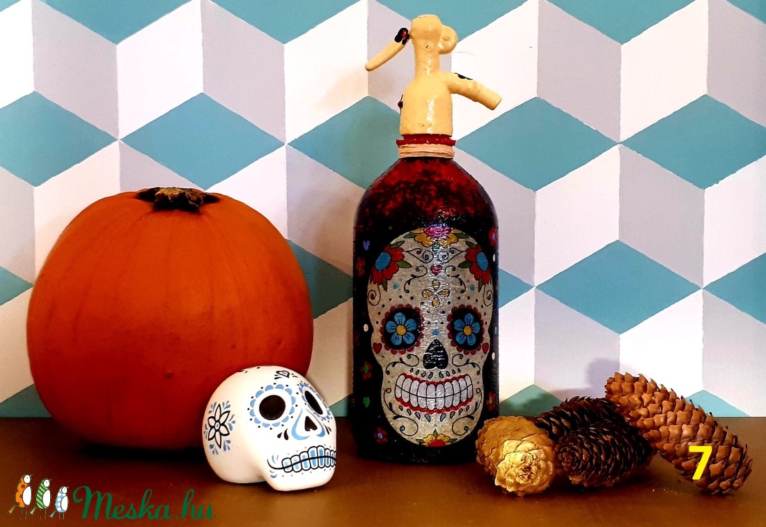 Festett retro szódásüveg Halloween dekoráció (7) - otthon & életmód - dekoráció - dísztárgy - Meska.hu