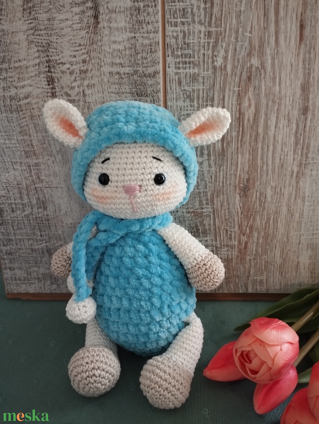 Horgolt bárány - fehér / kék - amigurumi horgolt figurák - játék & sport - plüssállat & játékfigura - plüss bárány - Meska.hu