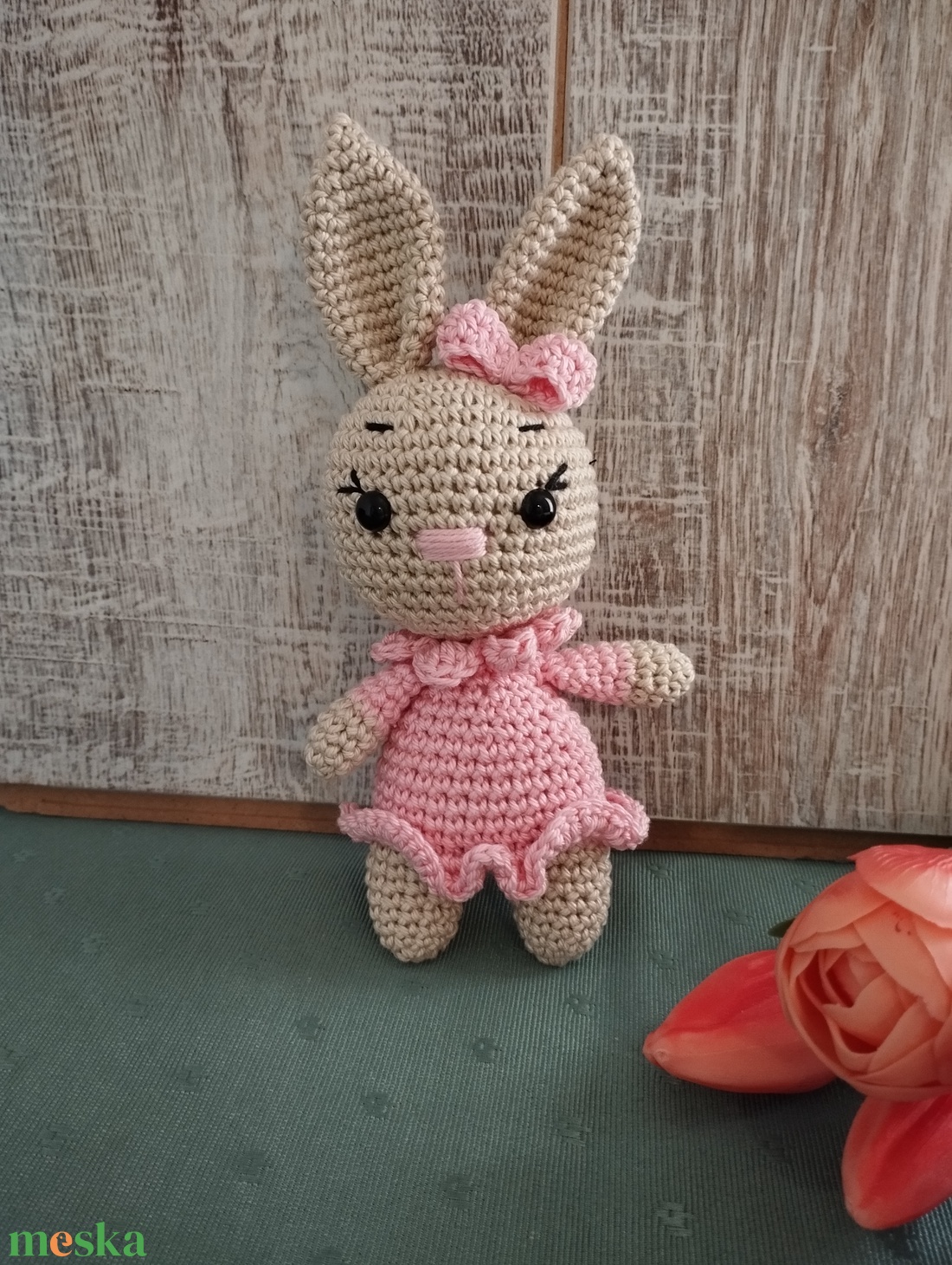 Horgolt nyuszilány - Rózsaszín szoknyás - játék & sport - plüssállat & játékfigura - nyuszi - Meska.hu