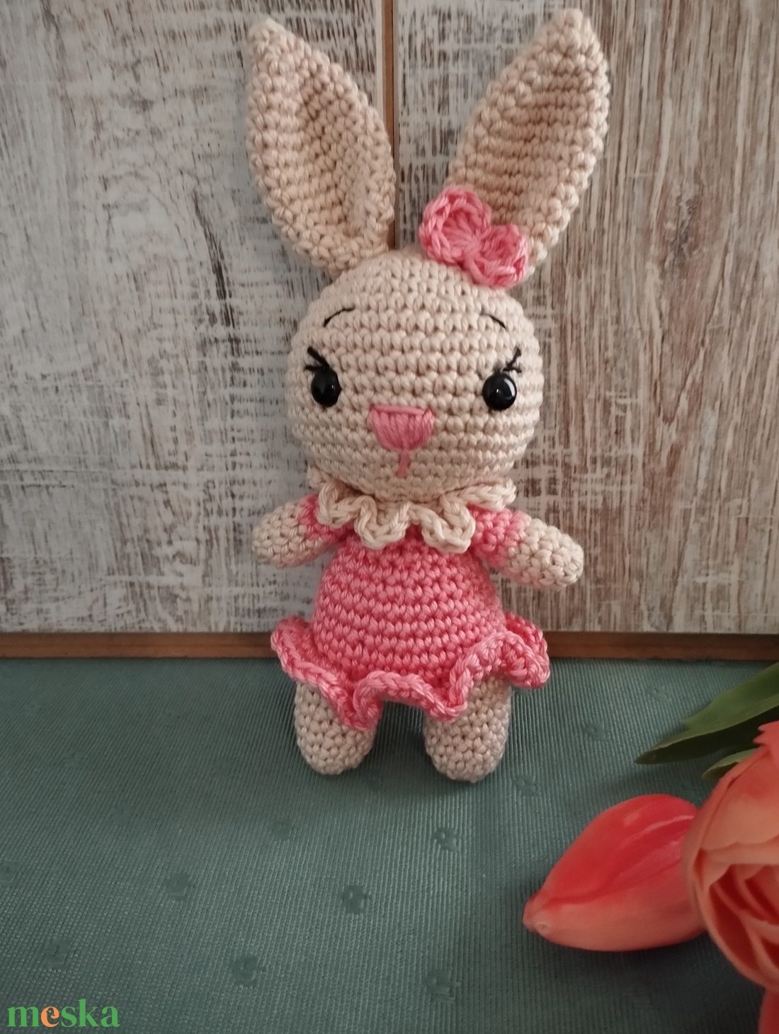 Horgolt nyuszilány - Babarózsaszín szoknyás - játék & sport - plüssállat & játékfigura - nyuszi - Meska.hu