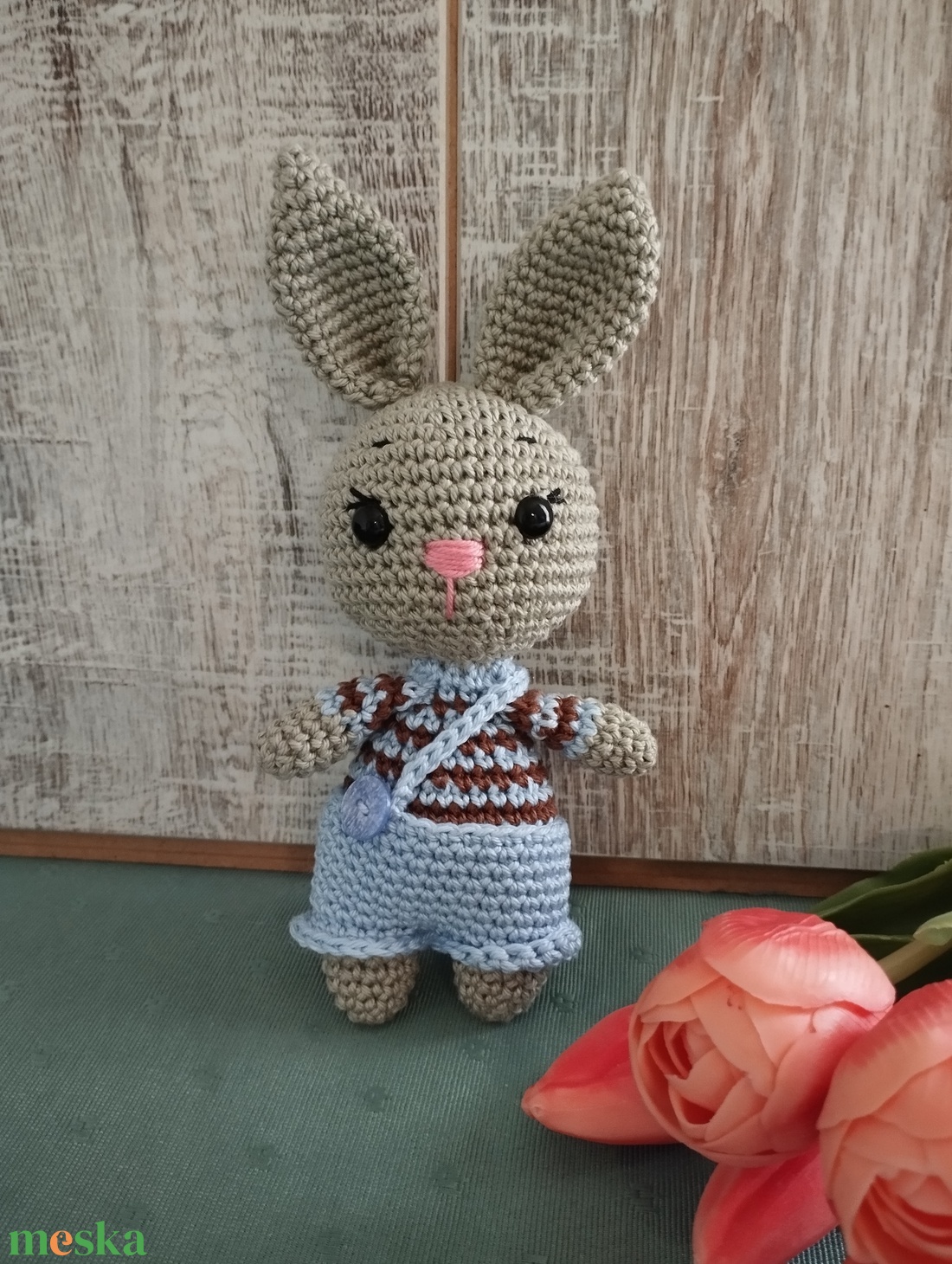 Horgolt nyuszifiú kantáros nadrágban - játék & sport - plüssállat & játékfigura - nyuszi - Meska.hu