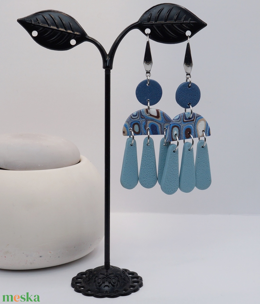 Kék mozaik, csepp fülbevaló - ékszer - fülbevaló - lógós kerek fülbevaló - Meska.hu