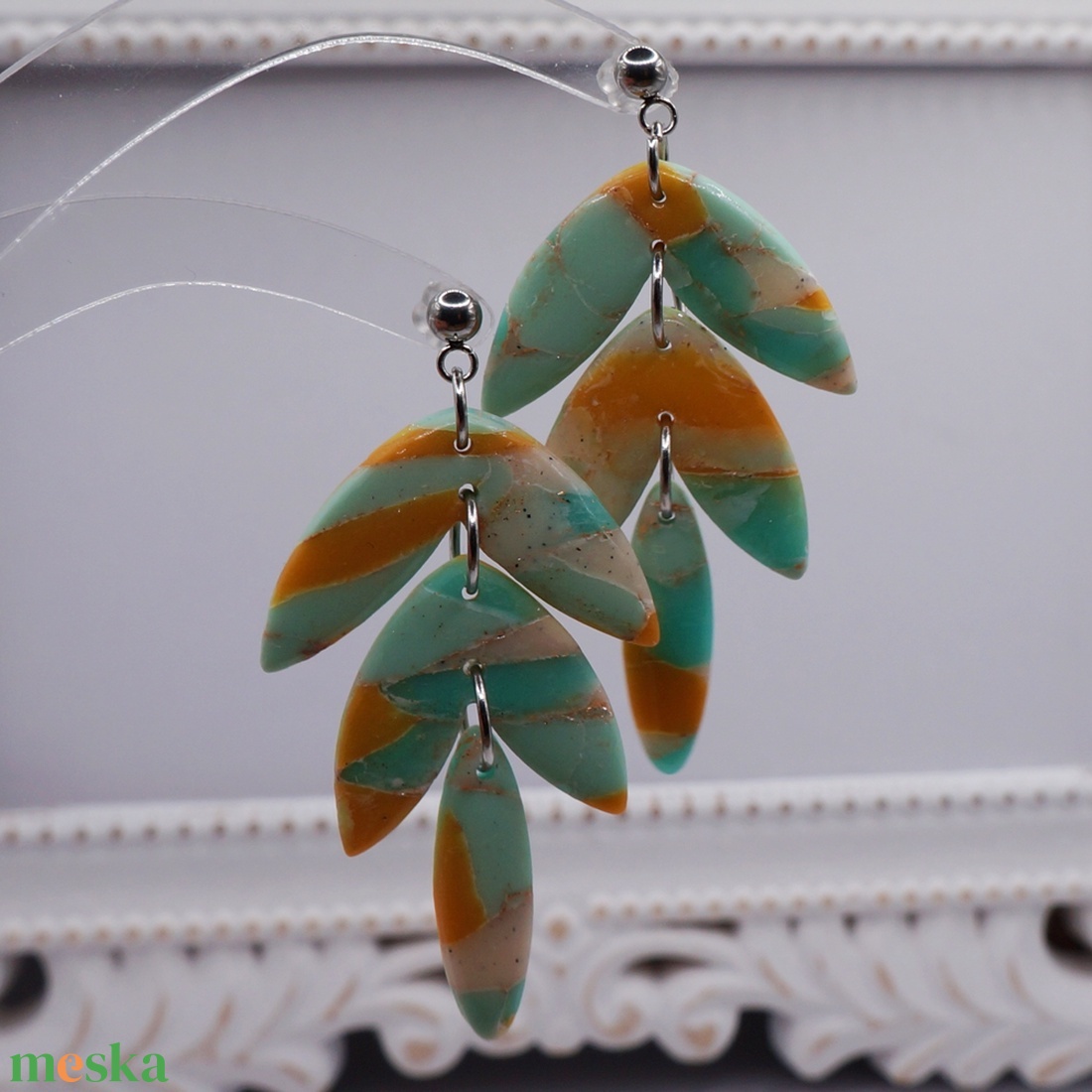 3 részes leveles  fülbevaló - ékszer - fülbevaló - lógó fülbevaló - Meska.hu