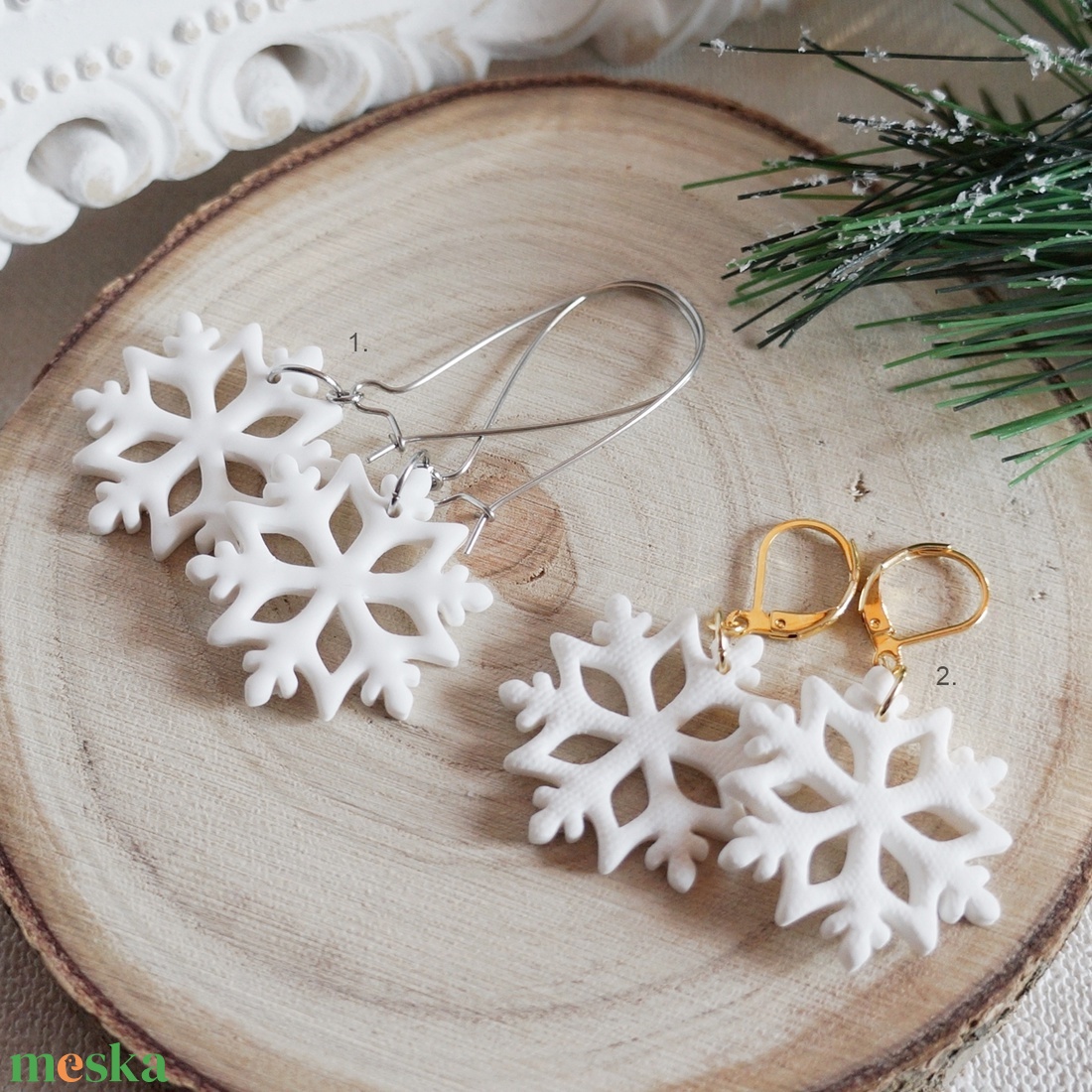 Skandináv stílusú fehér hópihe fülbevaló  - ékszer - fülbevaló - lógó fülbevaló - Meska.hu Skandináv stílusú fehér hópihe fülbevaló  - ékszer - fülbevaló - lógó fülbevaló - Meska.hu