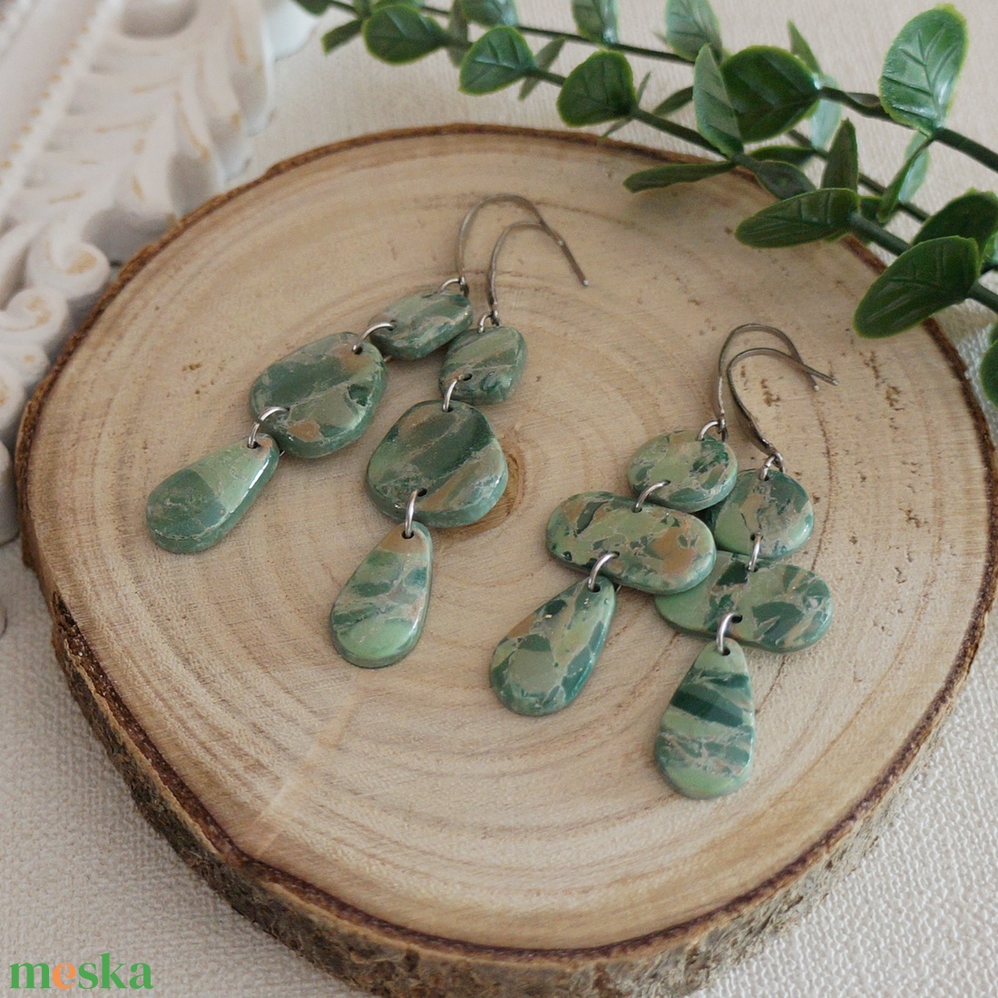 Ásványhatású zöld  fülbevaló - ékszer - fülbevaló - lógó fülbevaló - Meska.hu Ásványhatású zöld  fülbevaló - ékszer - fülbevaló - lógó fülbevaló - Meska.hu