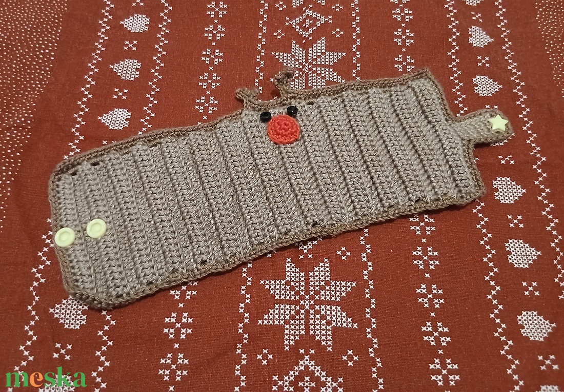 Horgolt szarvasos pohármelegítő - otthon & életmód - konyhafelszerelés, tálalás - tálalás - tányér- és poháralátét - Meska.hu