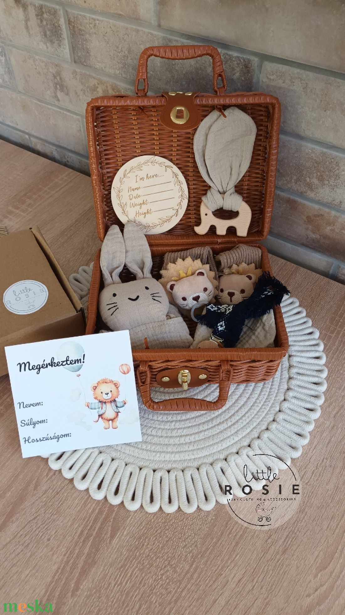 Nyuszis-oroszlános babalátogató ajándékcsomag - játék & sport - babalátogató ajándékcsomag - Meska.hu