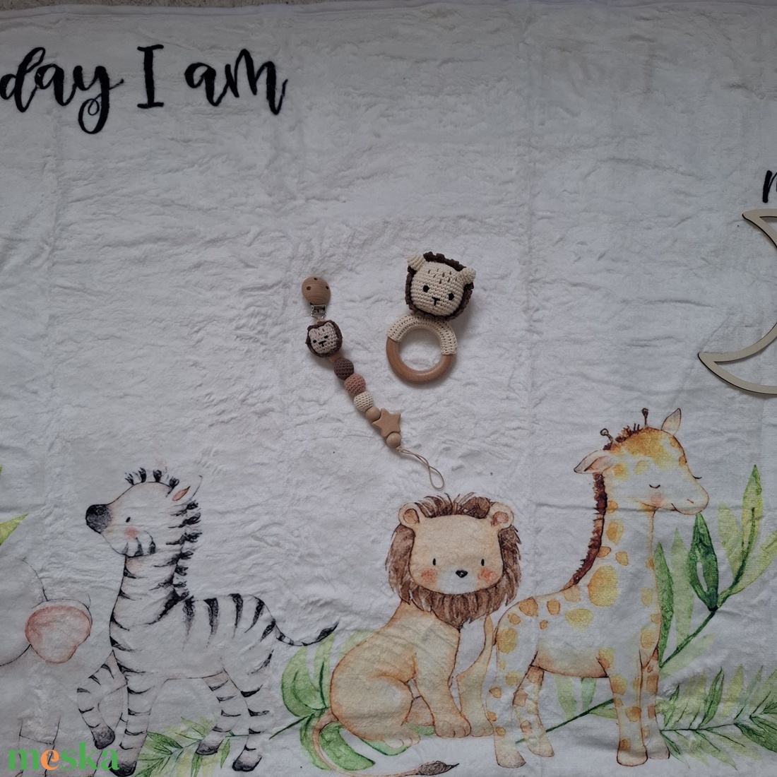 Oroszlános babalátogató ajándékcsomag mérföldkőtakaróval - játék & sport - babalátogató ajándékcsomag - Meska.hu