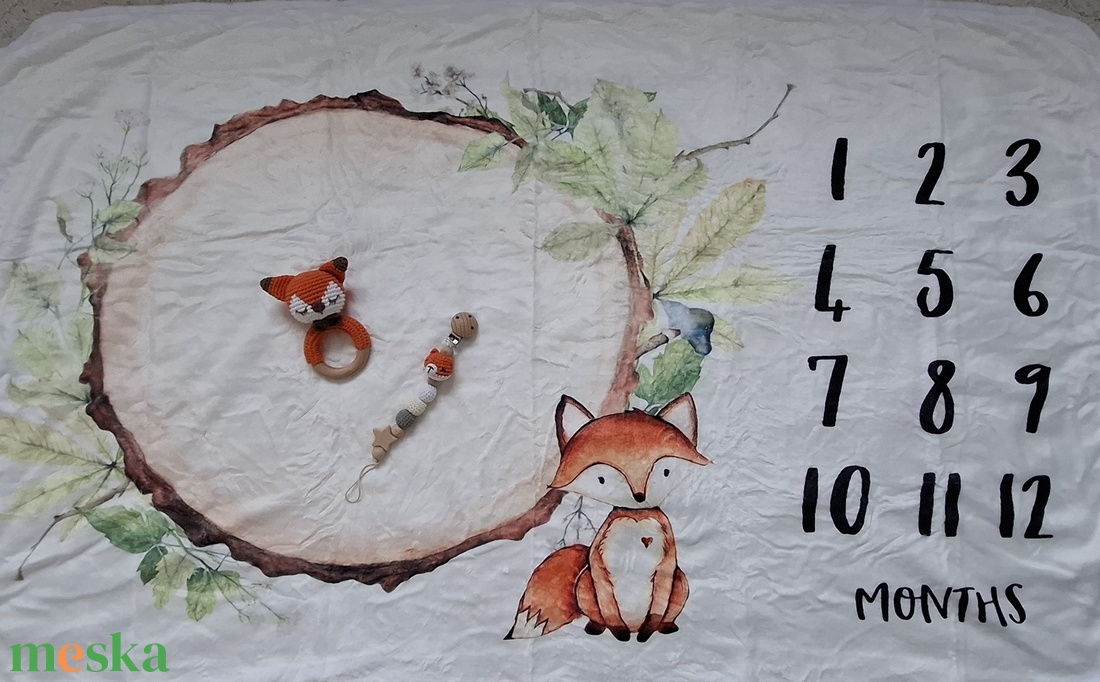 Rókás babalátogató ajándékcsomag mérföldkőtakaróval - játék & sport - babalátogató ajándékcsomag - Meska.hu