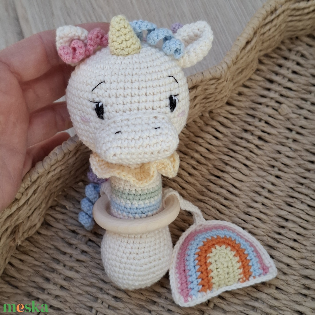 Unikornis horgolt csörgő - baba - mama - baba játékok - csörgő - Meska.hu