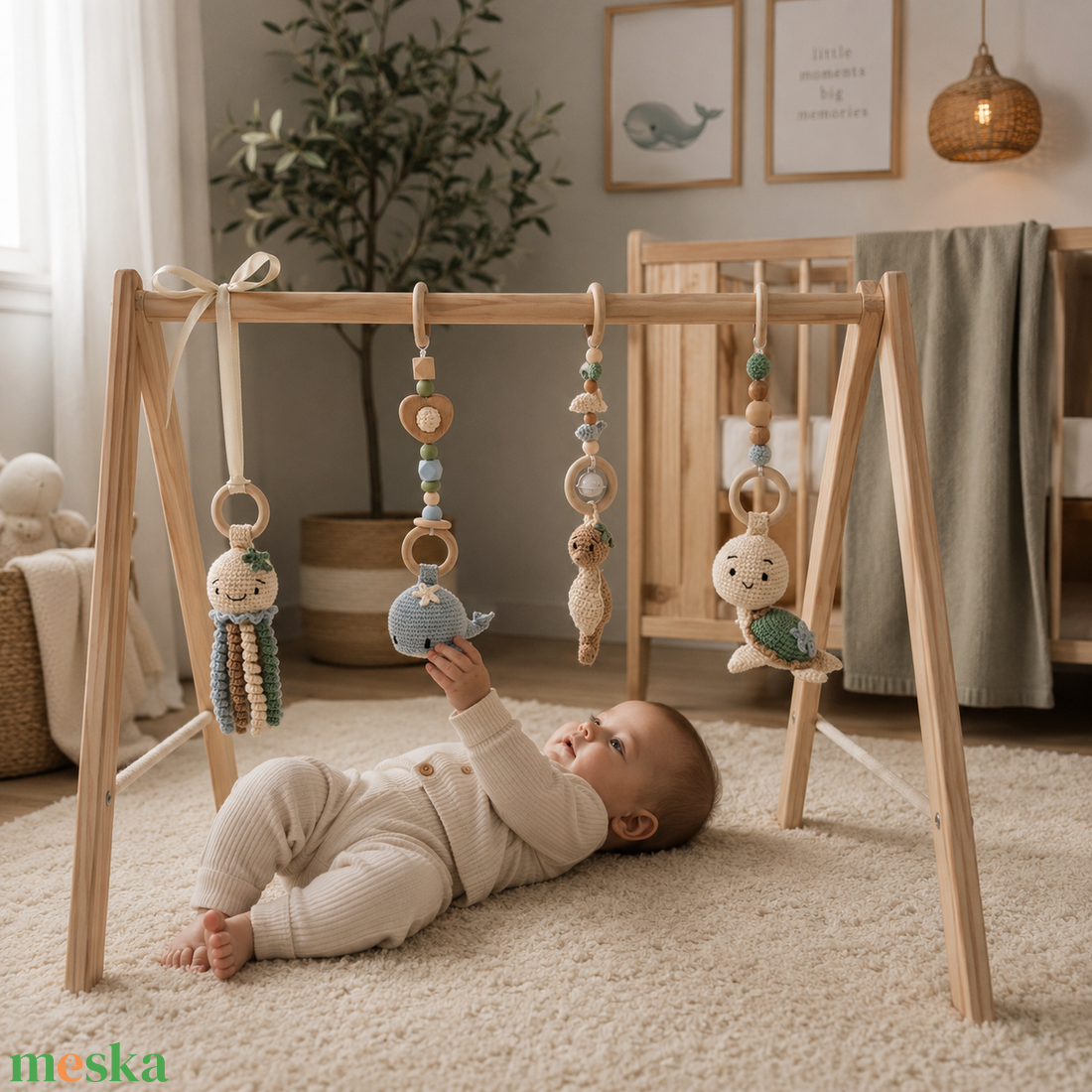 Tengeri állatos horgolt figurák babatornáztató állványra-állvánnyal is kérhető - baba - mama - baba játékok - mozgásfejlesztő játékok - Meska.hu
