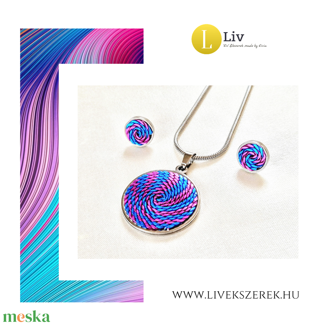 Lila, kék, kézműves medál,  fülbevaló, nyaklánc  - ékszer - ékszerszett - Meska.hu