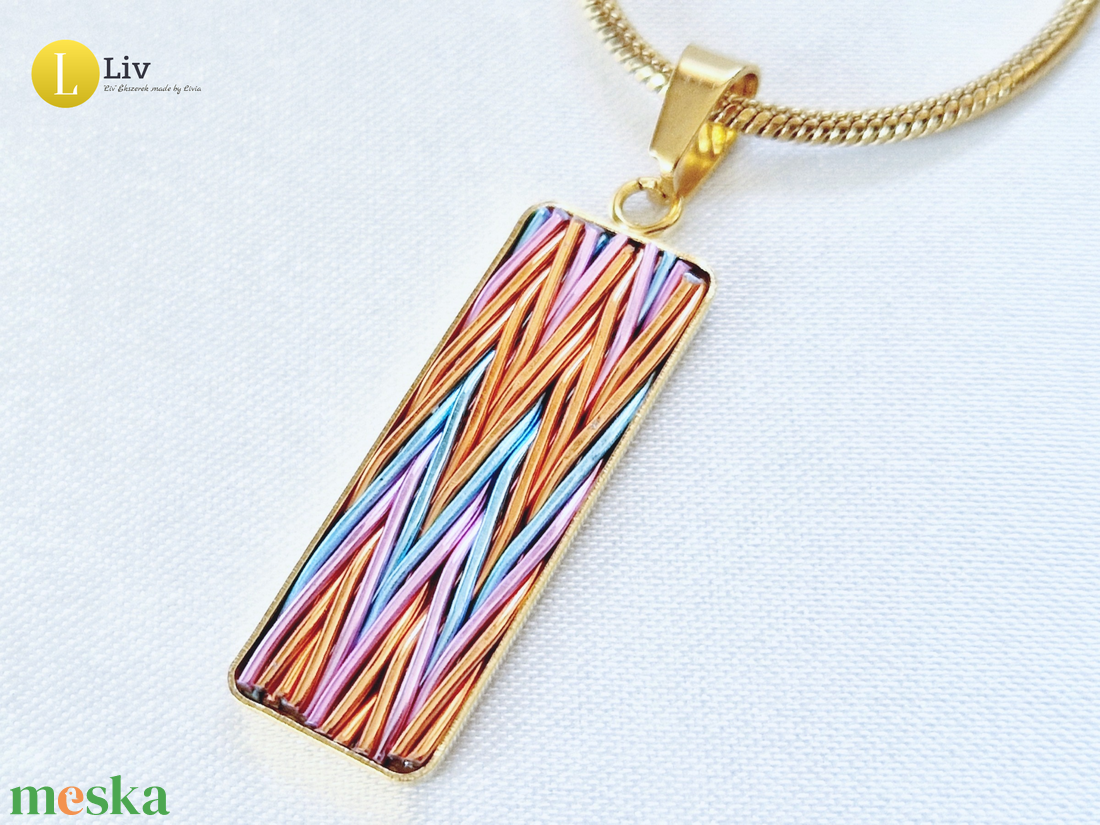 Rosegold,  türkiz,  rózsaszín mintás, négyzet vagy téglalap alakú, kézműves medál, nyaklánc, fülbevaló  - ékszer - fülbevaló - pötty fülbevaló - Meska.hu