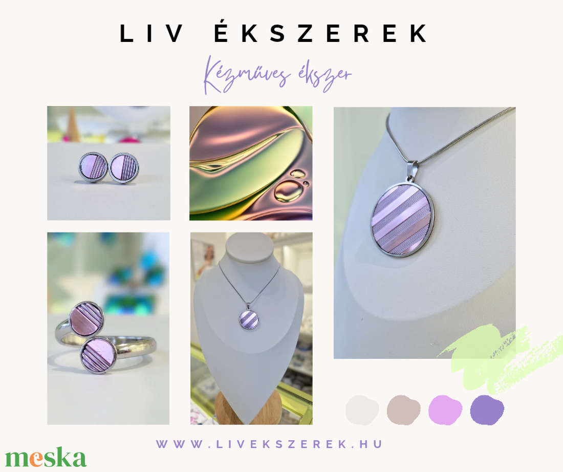 Pasztell lila, kézműves medál,  fülbevaló, nyaklánc  - ékszer - ékszerszett - Meska.hu