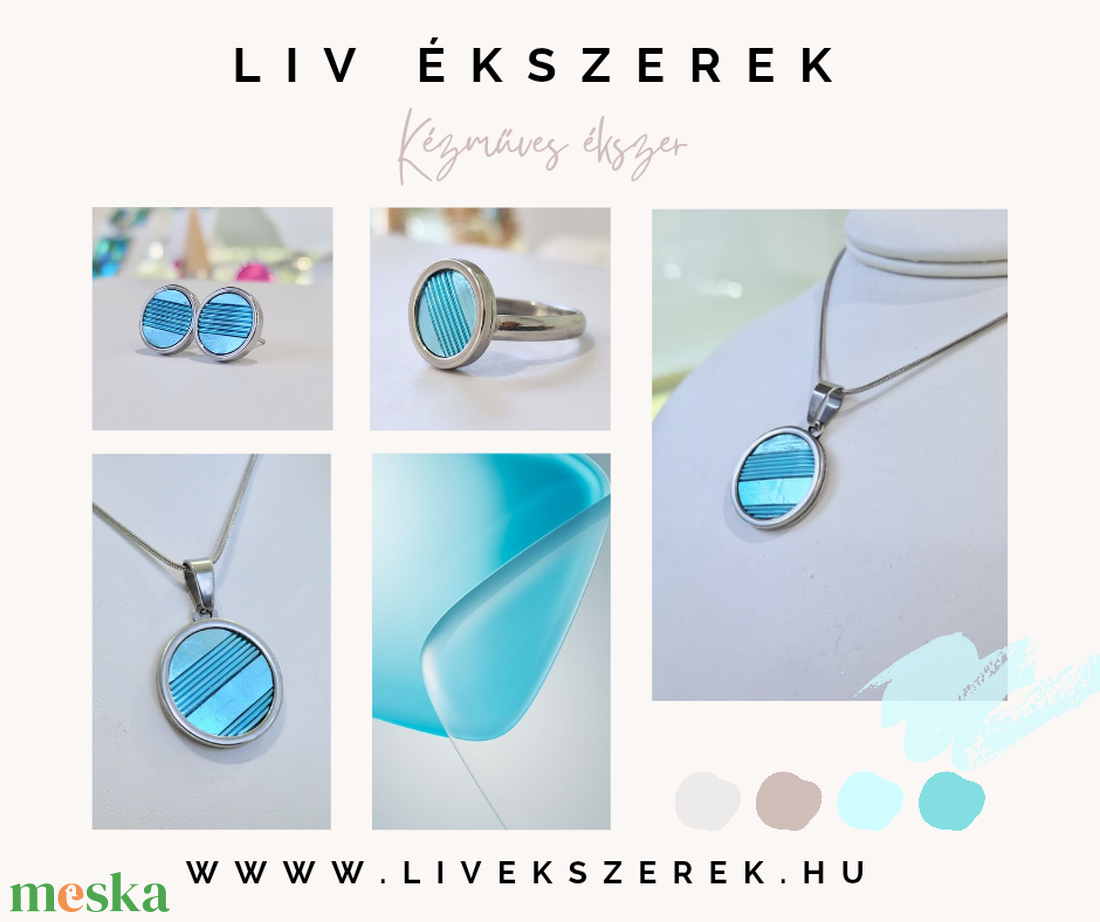 Türkiz kézműves medál,  fülbevaló, nyaklánc  - ékszer - ékszerszett - Meska.hu