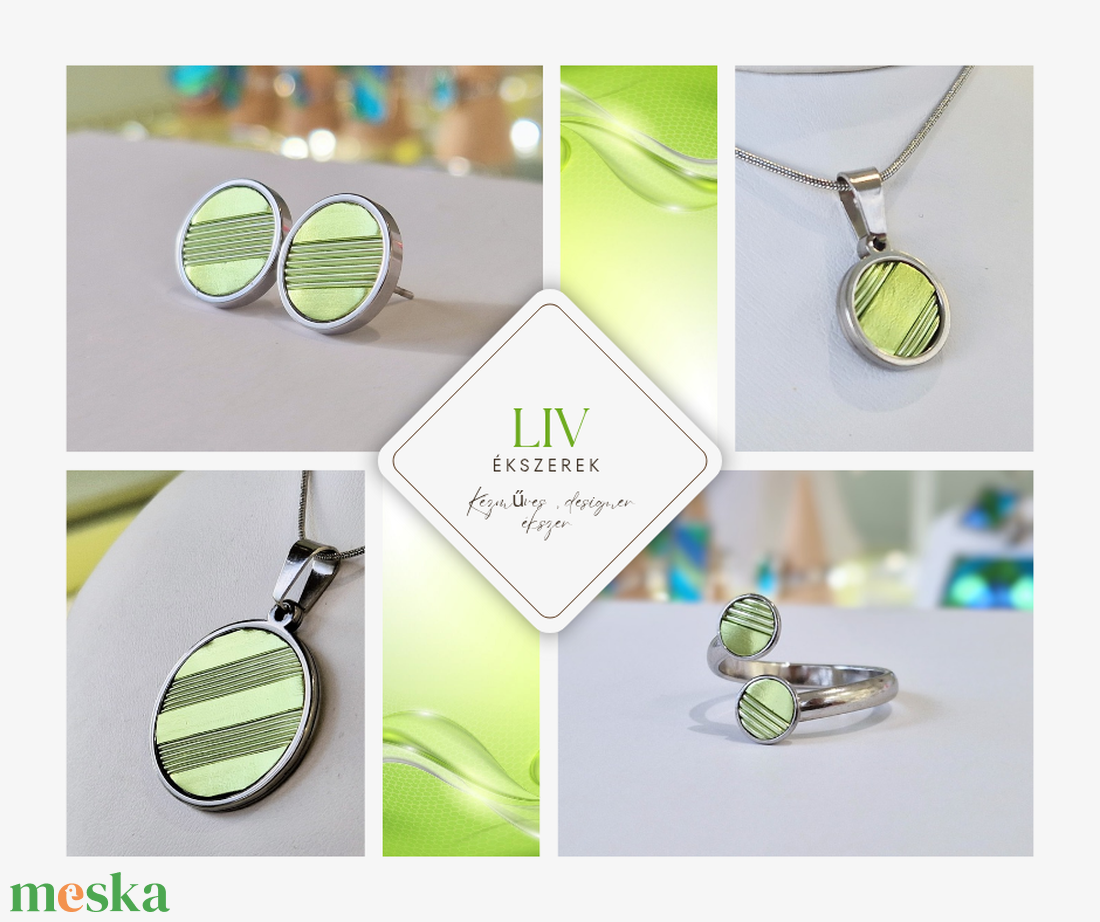 Pasztell lime, kézműves medál,  fülbevaló, nyaklánc  - ékszer - ékszerszett - Meska.hu