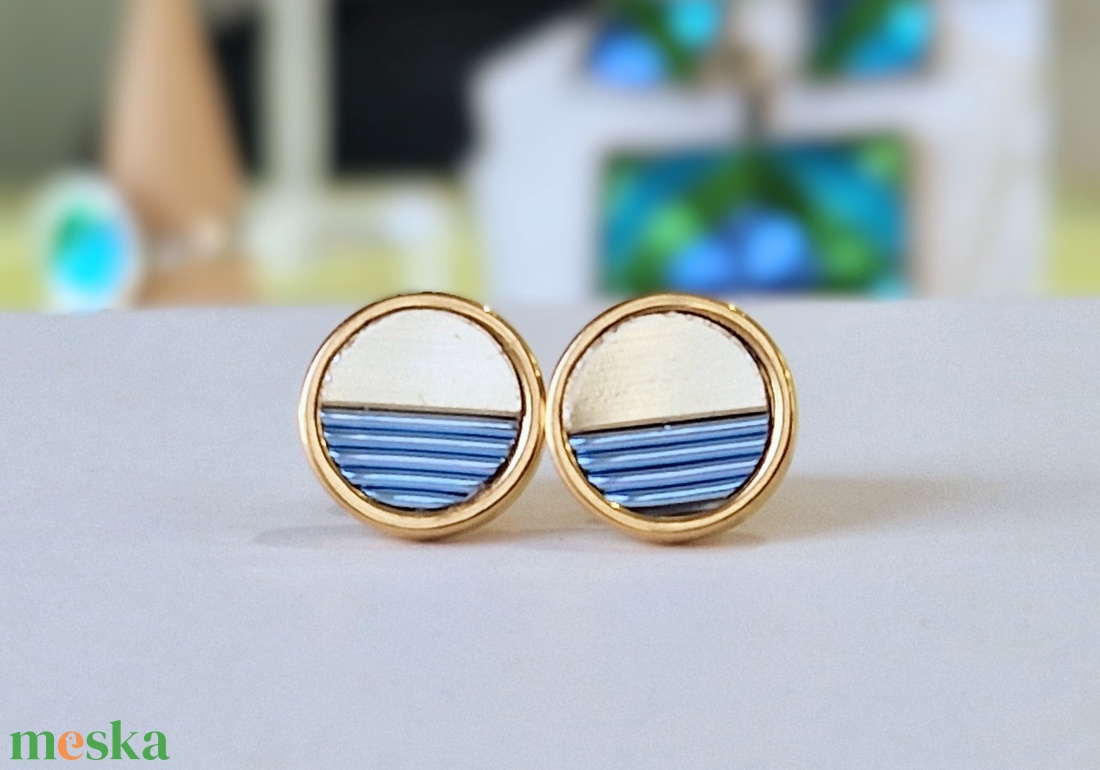 Acélkék, arany, kézműves medál,  fülbevaló, nyaklánc  - ékszer - ékszerszett - Meska.hu