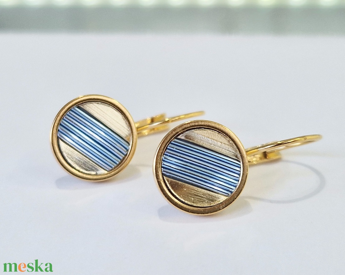 Acélkék, arany, kézműves medál,  fülbevaló, nyaklánc  - ékszer - ékszerszett - Meska.hu