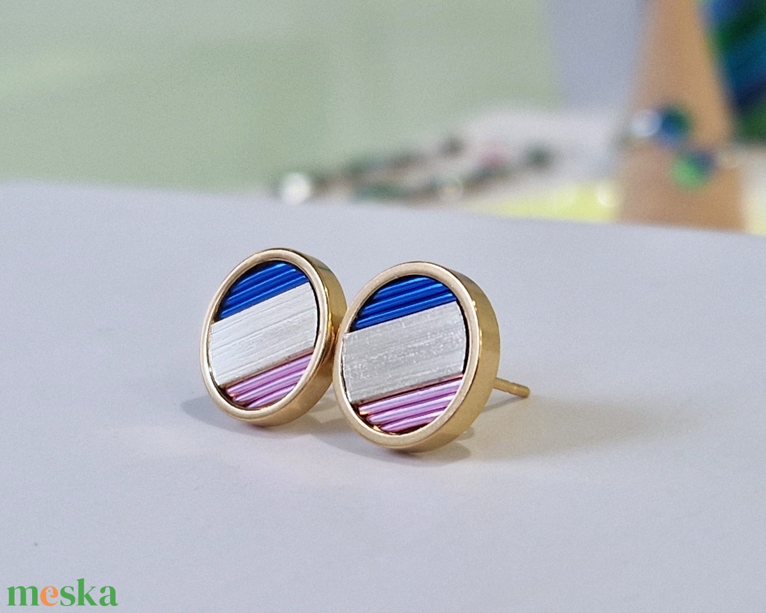 Kék, rózsaszín, arany, kézműves medál,  fülbevaló, nyaklánc  - ékszer - ékszerszett - Meska.hu