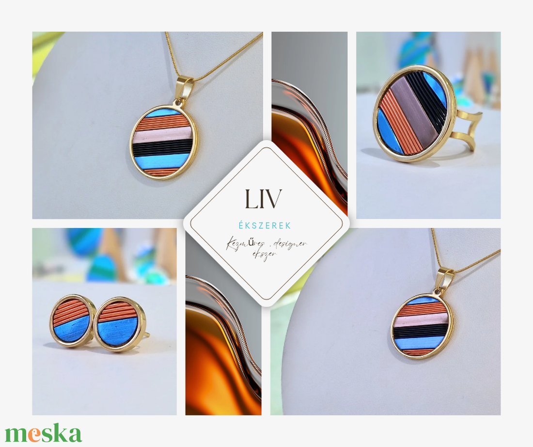 Kék, narancs, barna, fekete, kézműves medál,  fülbevaló, nyaklánc  - ékszer - ékszerszett - Meska.hu