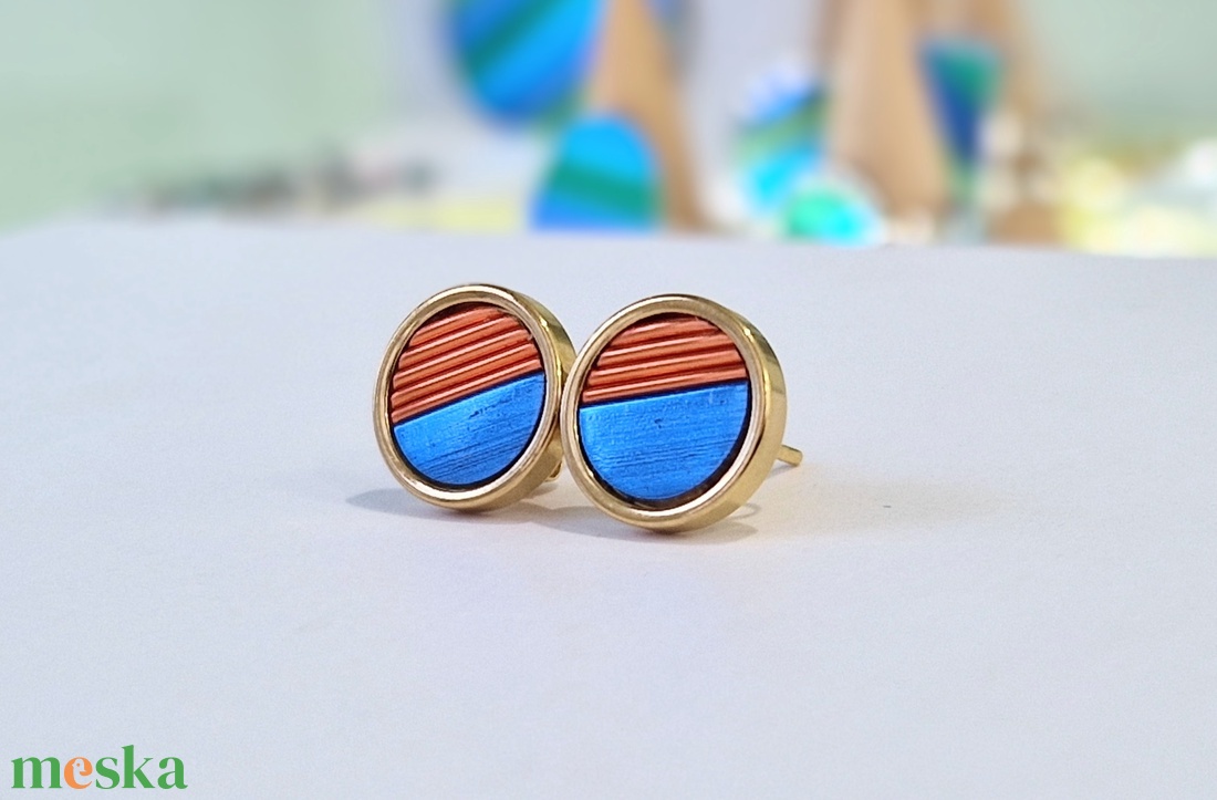 Kék, narancs, barna, fekete, kézműves medál,  fülbevaló, nyaklánc  - ékszer - ékszerszett - Meska.hu