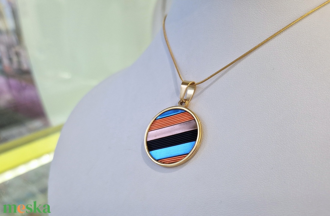 Kék, narancs, barna, fekete, kézműves medál,  fülbevaló, nyaklánc  - ékszer - ékszerszett - Meska.hu