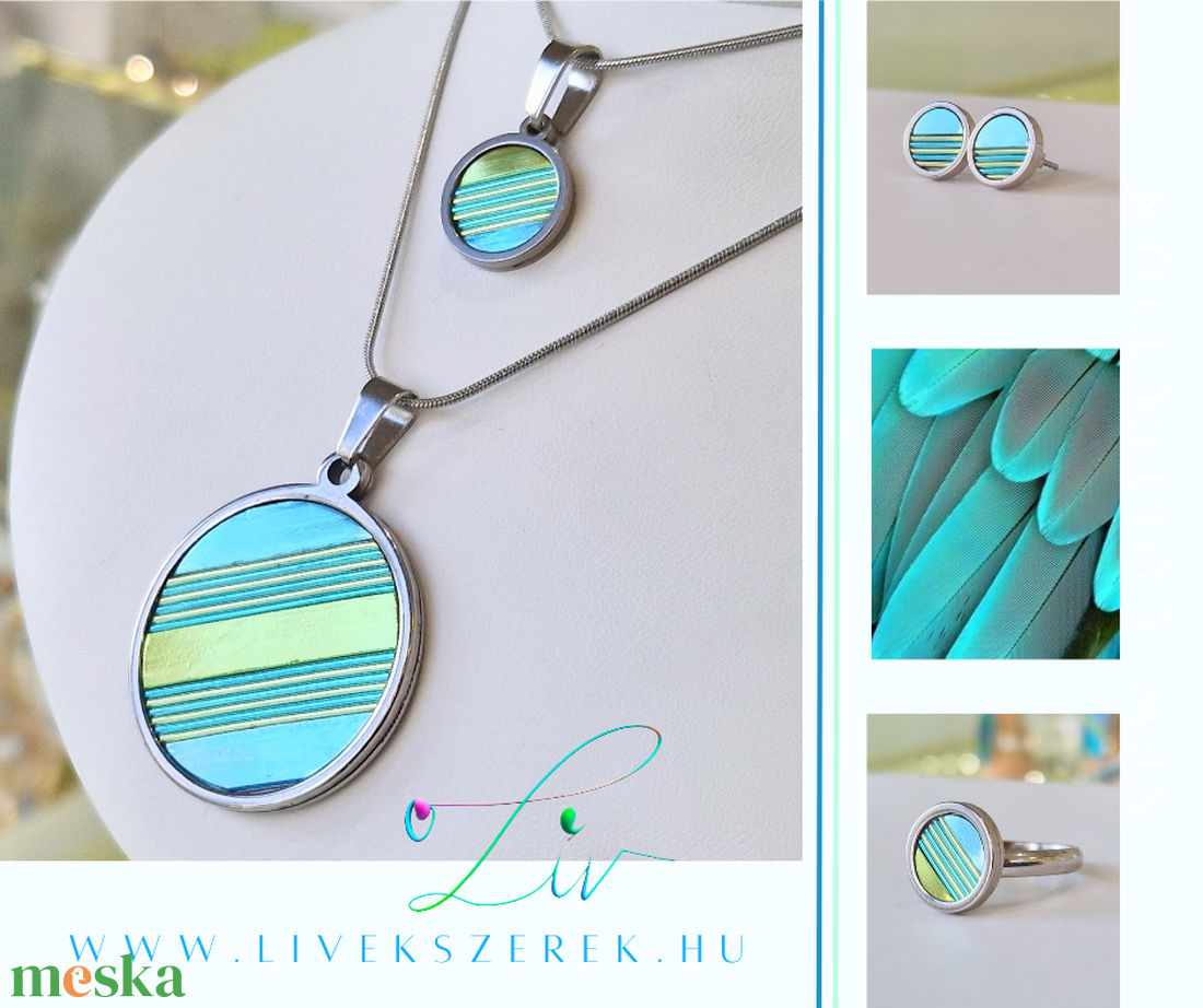 Türkiz,  zöld, kézműves medál,  fülbevaló, nyaklánc  - ékszer - ékszerszett - Meska.hu