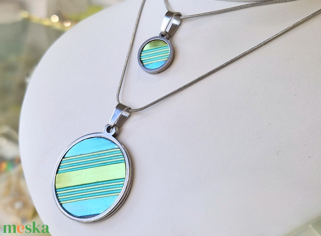 Türkiz,  zöld, kézműves medál,  fülbevaló, nyaklánc  - ékszer - ékszerszett - Meska.hu