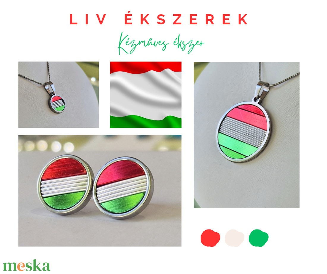 Magyar trikolor, kézműves medál, nyaklánc, fülbevaló  - ékszer - ékszerszett - Meska.hu