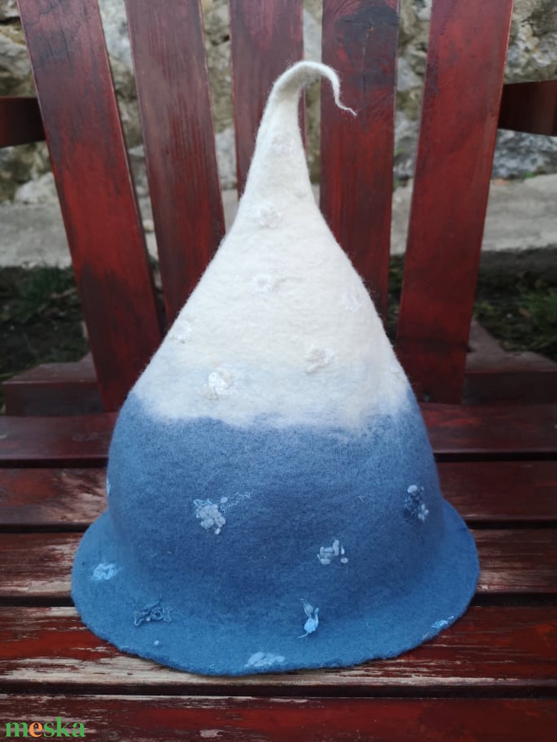 Kék-fehér szaunasapka,  manósapka, nemez sapka - ruha & divat - sál, sapka, kendő - sapka - Meska.hu