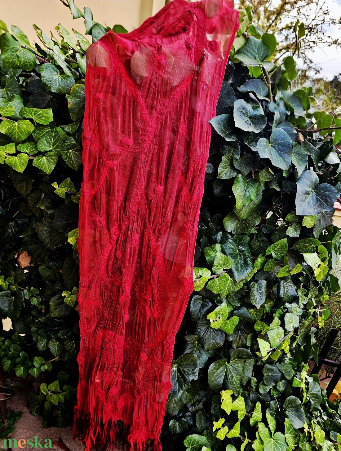 Piros selyem - nemez sál - ruha & divat - sál, sapka, kendő - sál - Meska.hu