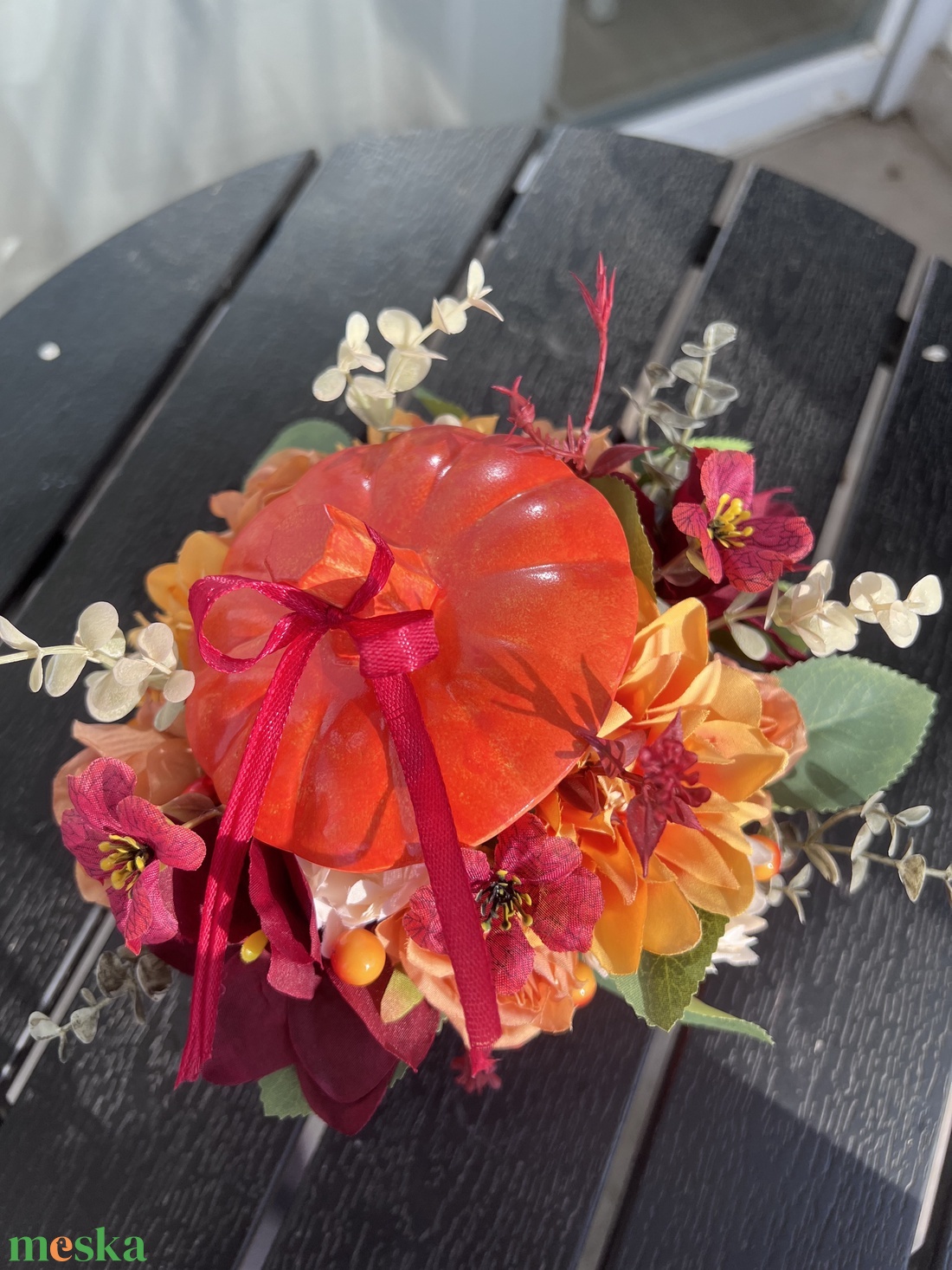 Őszi narancs tötött tökdísz - otthon & életmód - dekoráció - asztal és polc dekoráció - asztaldísz - Meska.hu