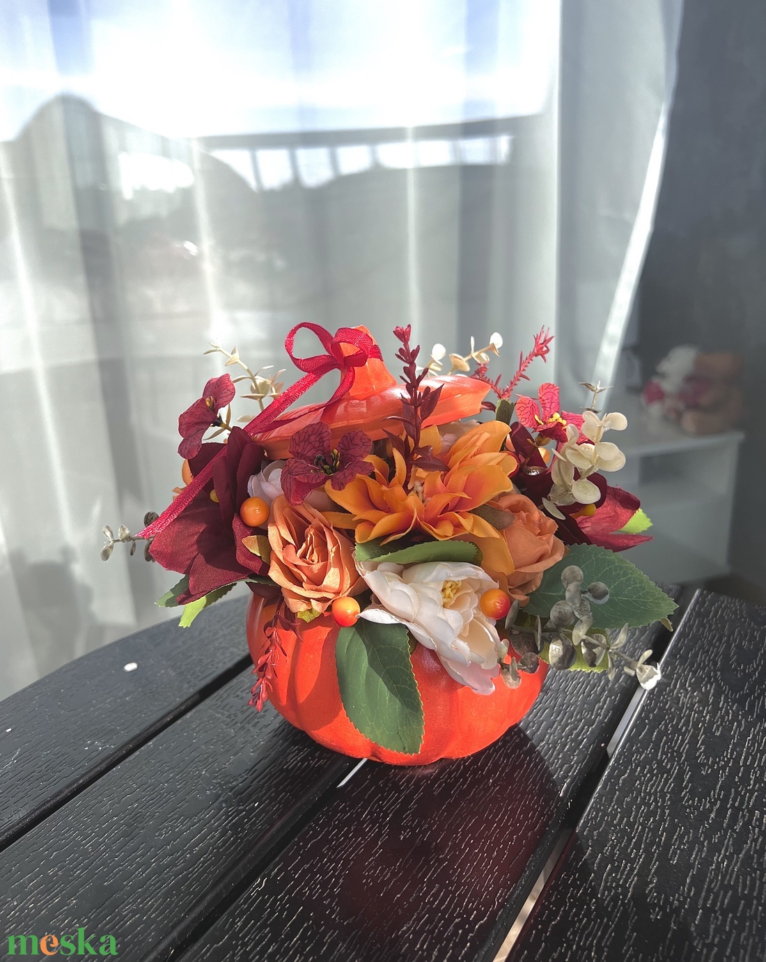 Őszi narancs tötött tökdísz - otthon & életmód - dekoráció - asztal és polc dekoráció - asztaldísz - Meska.hu