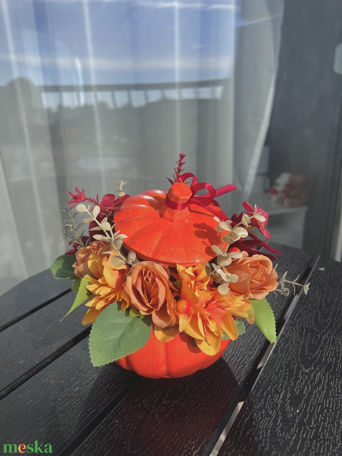 Őszi narancs tötött tökdísz - otthon & életmód - dekoráció - asztal és polc dekoráció - asztaldísz - Meska.hu