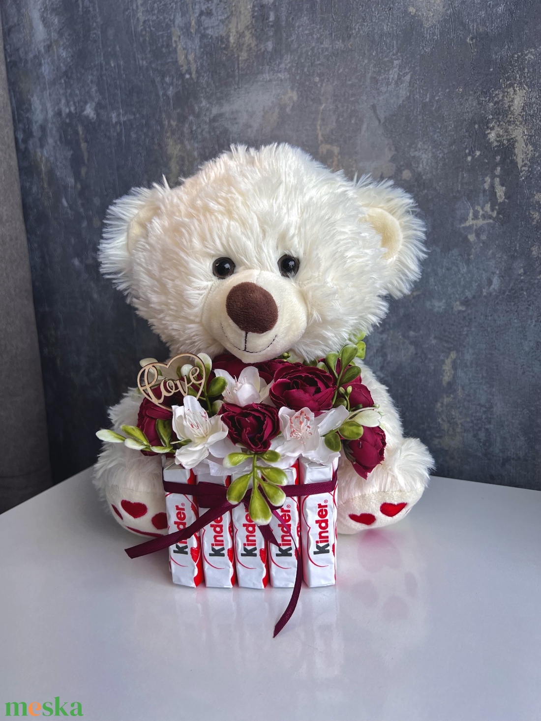 Valentin napi macis plüss �virágcsokor - otthon & életmód - virágdekoráció - virágdíszek - Meska.hu