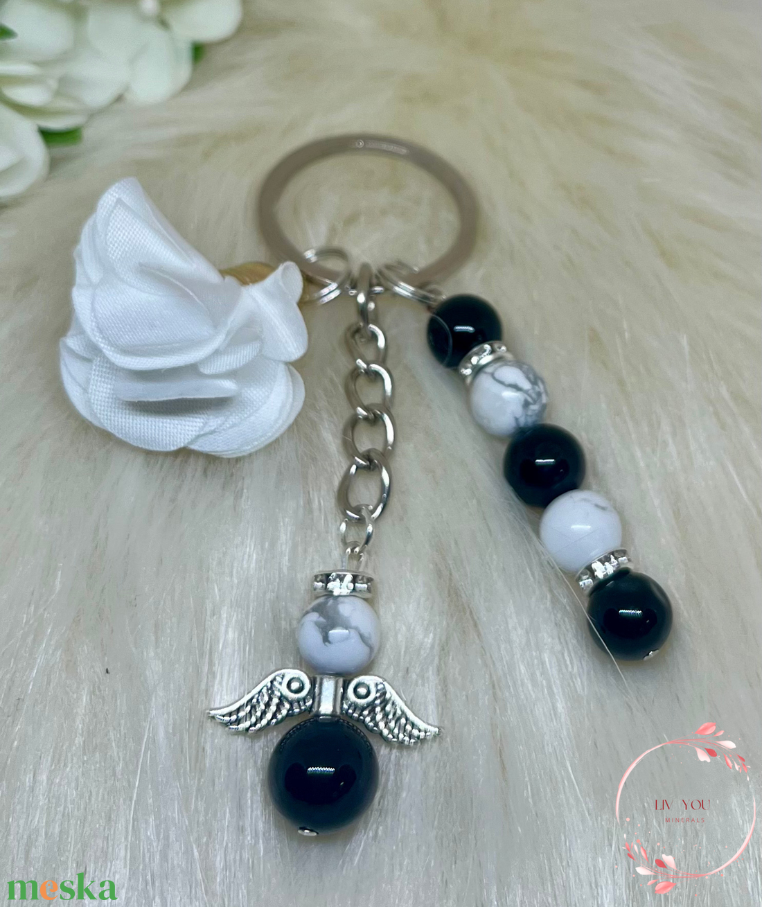 Ónix-Howlit ásványkulcstartó  - táska & tok - kulcstartó & táskadísz - kulcstartó - Meska.hu