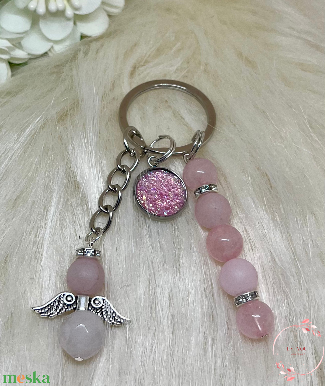 Rózsakvarc ásványkulcstartó  - táska & tok - kulcstartó & táskadísz - kulcstartó - Meska.hu