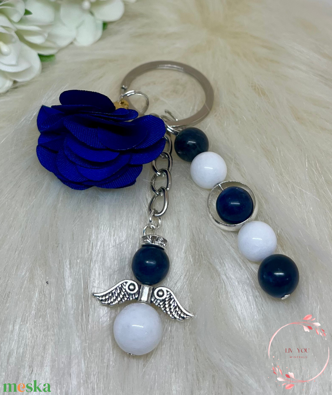 Jade-Lápisz lazuli ásványkulcstartó  - táska & tok - kulcstartó & táskadísz - kulcstartó - Meska.hu