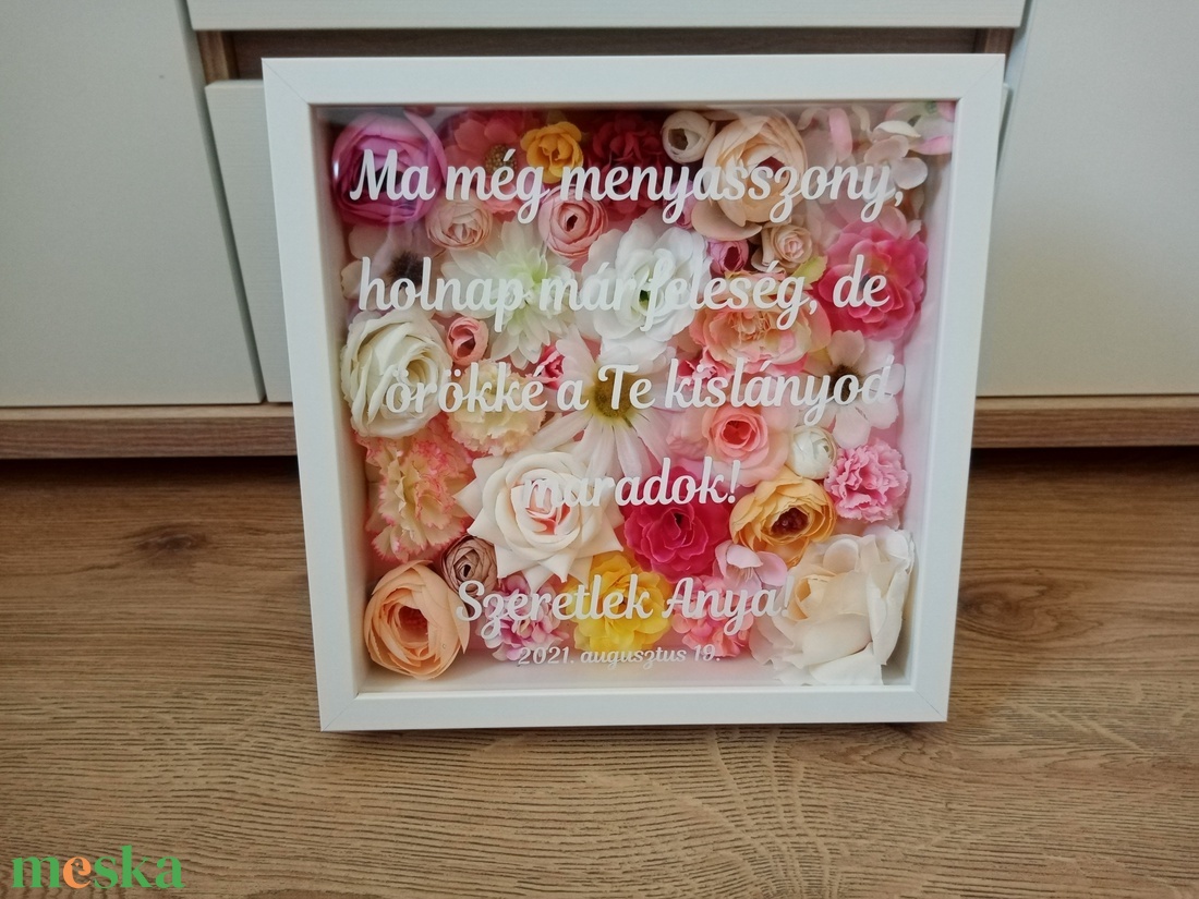 Egyedi, szülőköszöntő ajándék, virágos képkeret, esküvői ajándék, köszönő ajándék - esküvő - emlék & ajándék - szülőköszöntő ajándék - Meska.hu