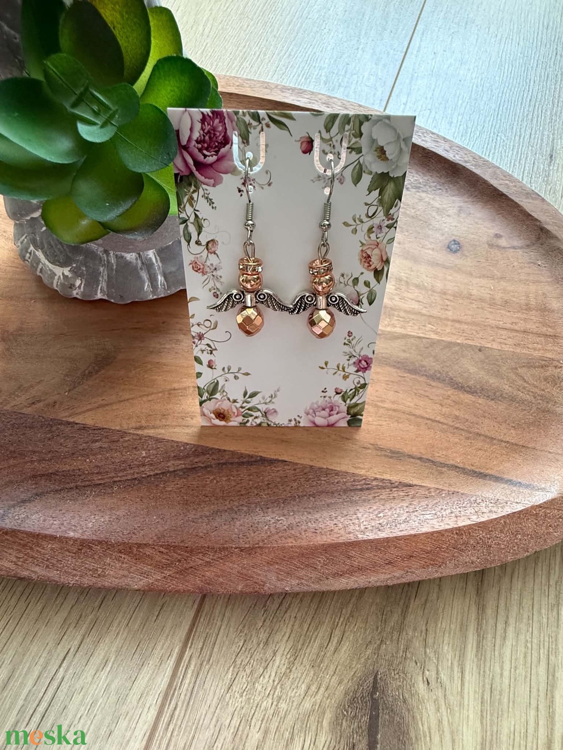  Rose Gold � hematit ásvány fülbevaló - ékszer - fülbevaló - lógó fülbevaló - Meska.hu