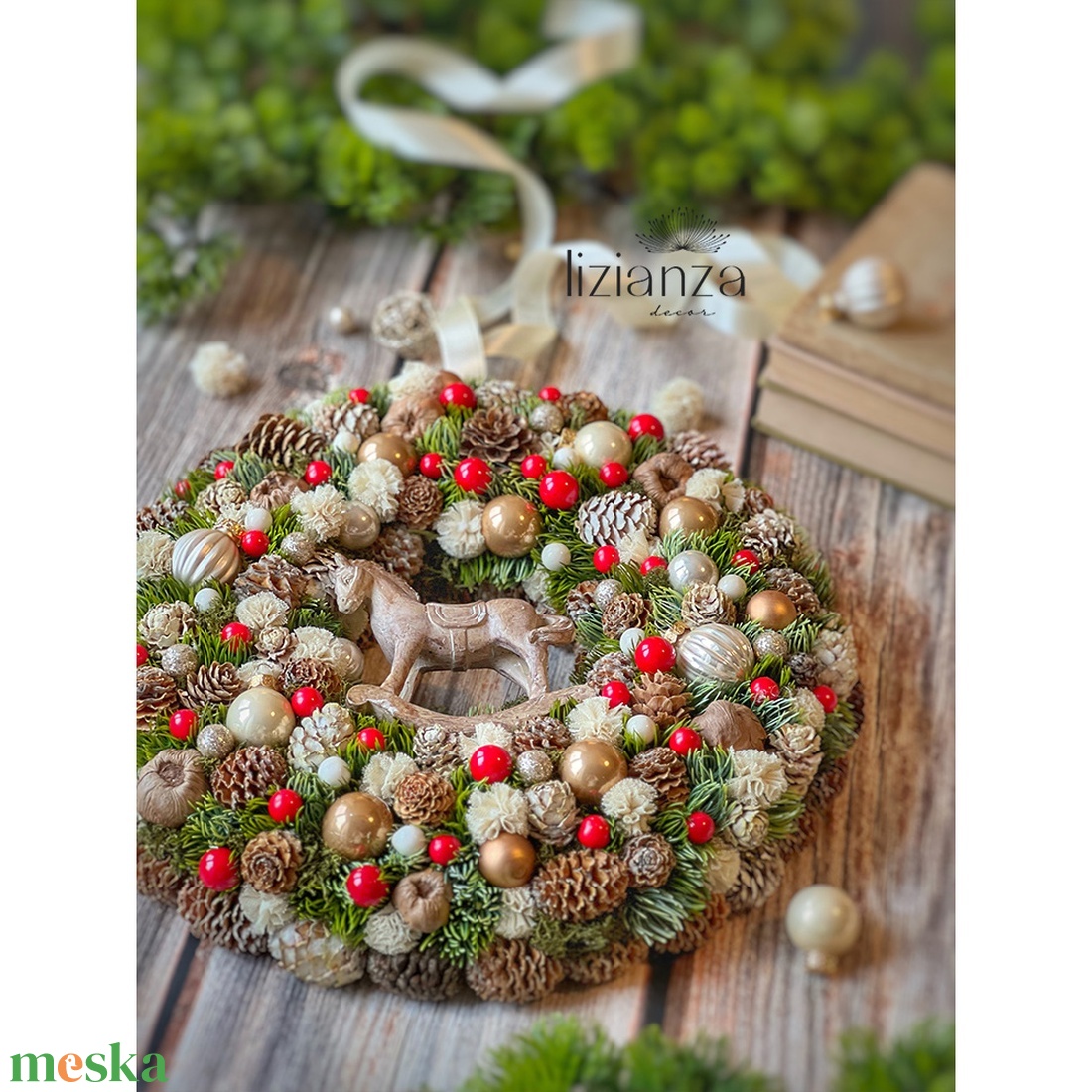 'Emily' adventi ajtódísz (30cm) - karácsony - karácsonyi lakásdekoráció - karácsonyi ajtódíszek - Meska.hu