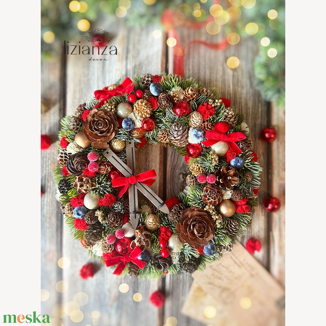 'Gréta' adventi ajtódísz (30cm) - karácsony - karácsonyi lakásdekoráció - karácsonyi ajtódíszek - Meska.hu