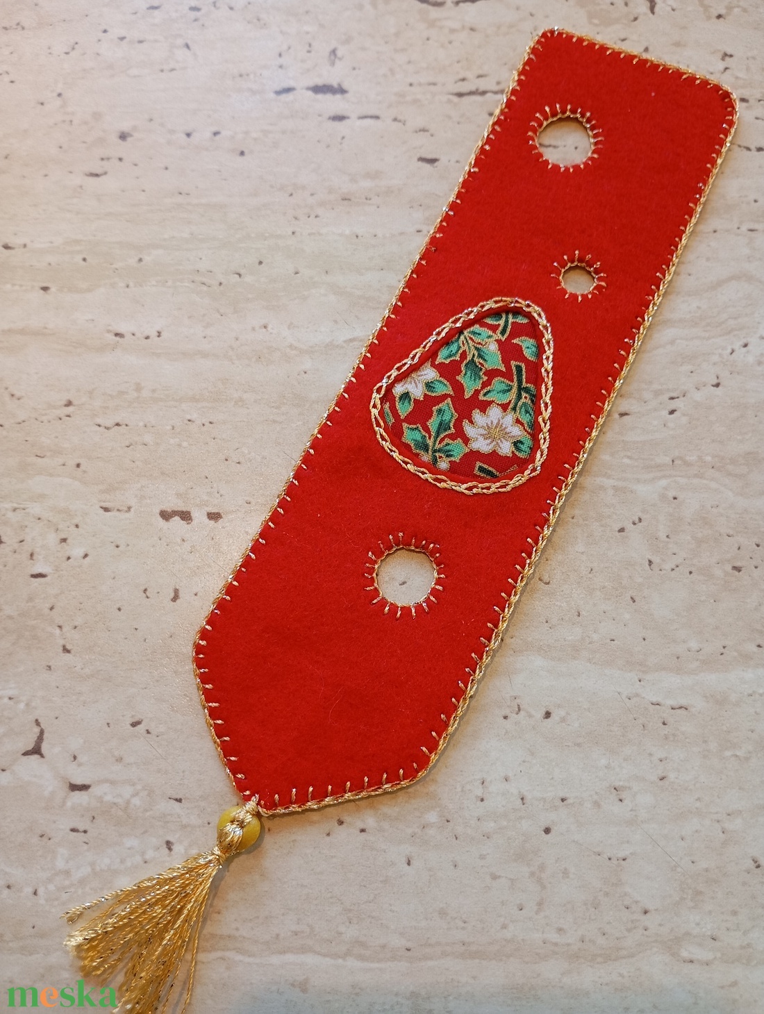 Karácsonyi filc harang könyvjelző � piros, arany  - könyv & zene - könyvjelző - Meska.hu