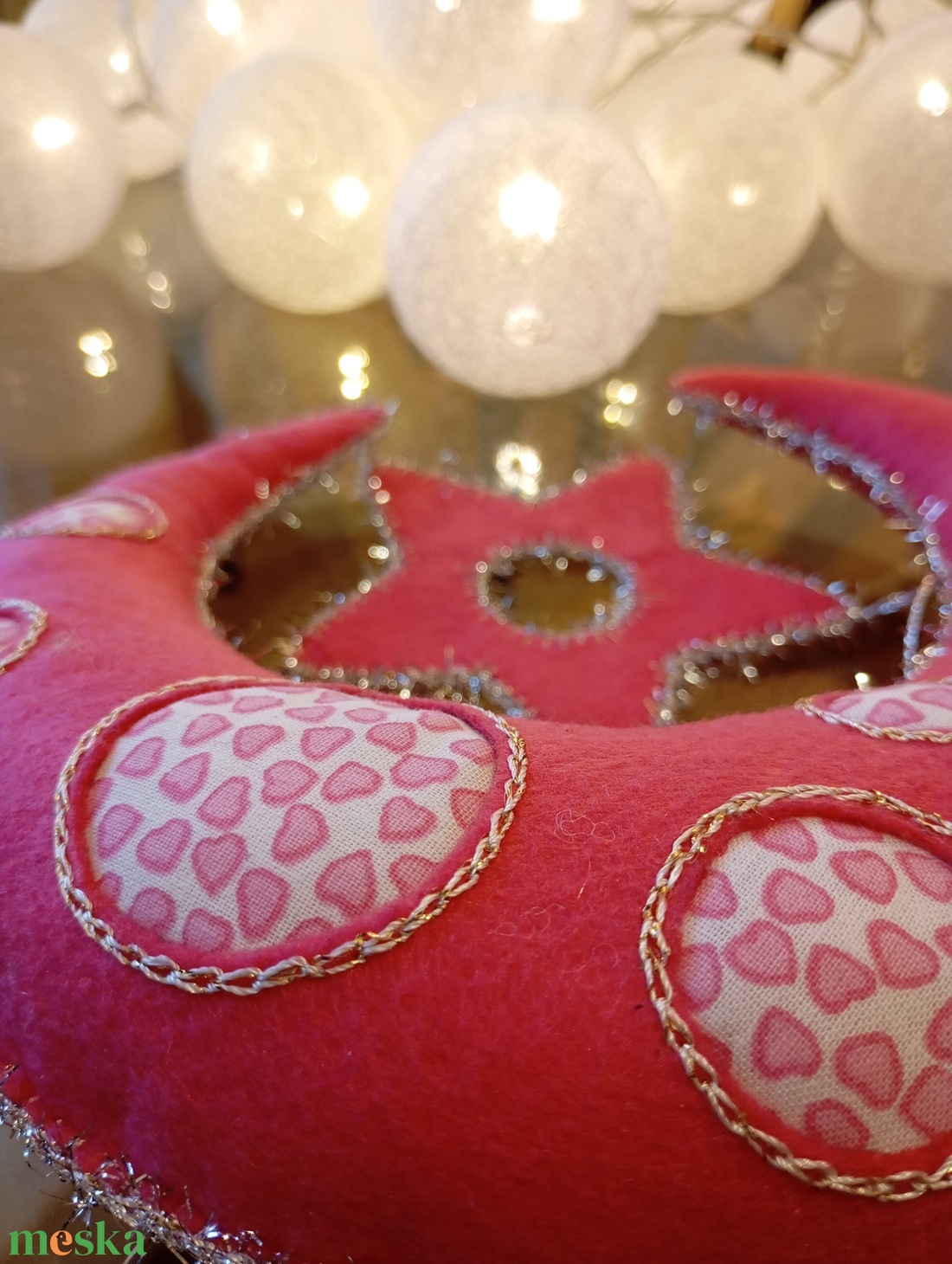 Rózsaszín filc hold csillagokkal � kézzel készült, nyugtató gyerekszoba dekor - otthon & életmód - babaszoba, gyerekszoba - babaszoba dekoráció - Meska.hu