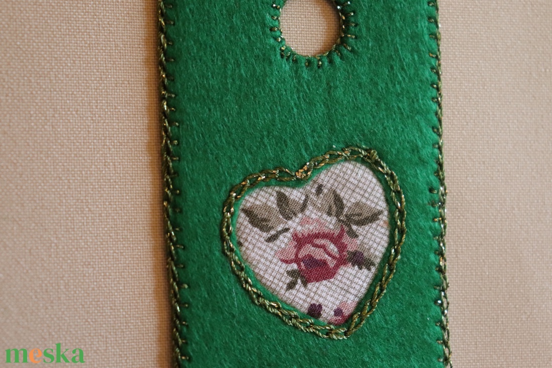 Filc könyvjelző textil szívmintával � zöld, sötétzöld - könyv & zene - könyvjelző - Meska.hu