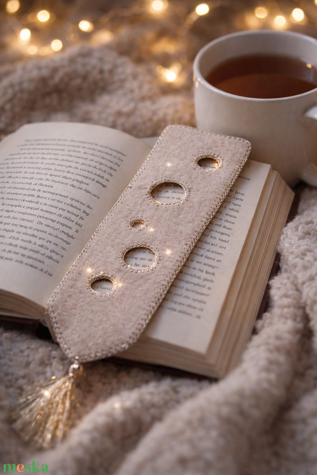 Krémszínű filc könyvjelző körmintával - könyv & zene - könyvjelző - Meska.hu